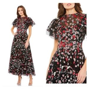 Mac Duggal 20323 NWT EMBELLISHED BUTTERFLY TEA LENGTH A LINE DRESS